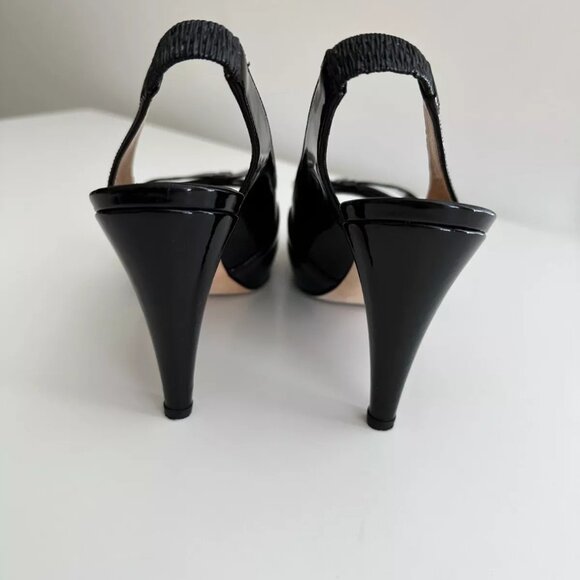 FENDI Women's Black Patent Leather Bow Platform Slingback Pumps Size 36.5 US 6.5 - Picture 6 of 12